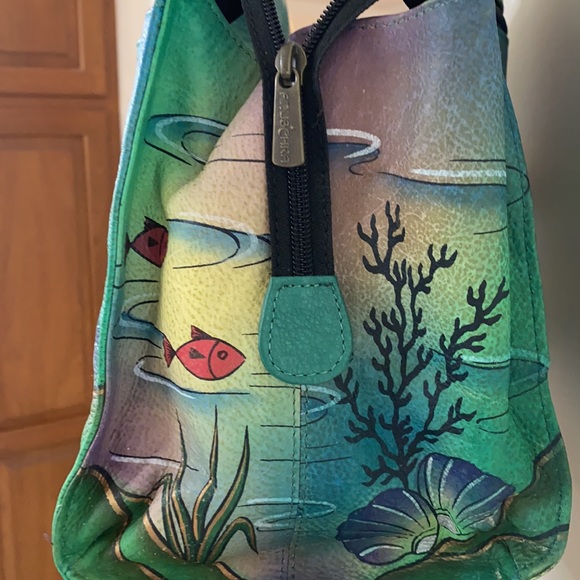 Anuschka HTF Koi Large Tote with matching zip around wallet - Picture 4 of 11